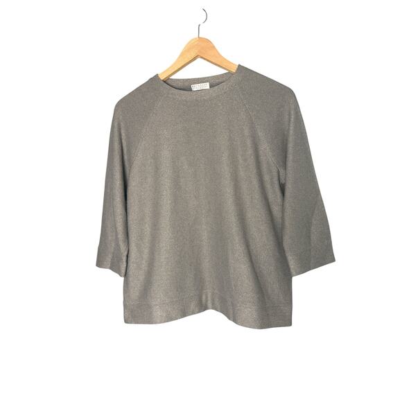 Brunello Cucinelli Women's Cashmere Sweater Gray With Gold Sparkle Undertone XS - Picture 1 of 7